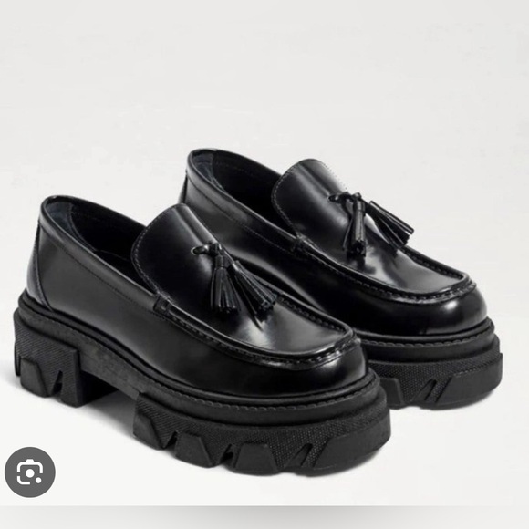 Sam Edelman Shoes - Sam Edelman Dandrea Black Platform Leather Chunky Lug Loafers Size 10